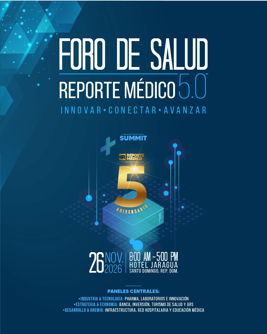 Afiche del Foro de Salud Reporte Médico 5.0: 26 de noviembre de 2026, Hotel Jaragua